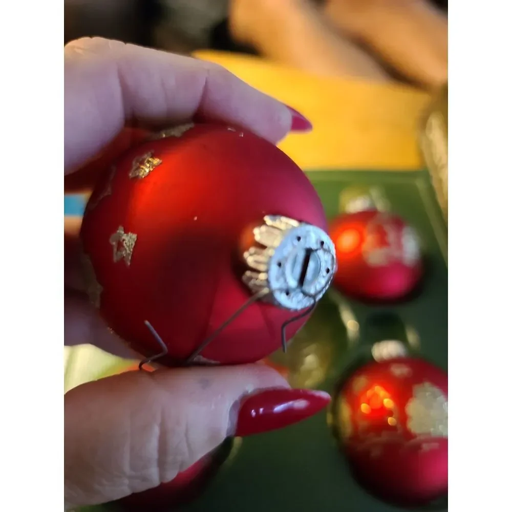 VTG RED GOLD GLITTERY Glass Christmas Tree Ornaments CRISTAL W. Germany‎
